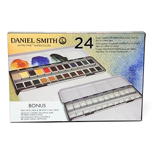 daniel smith 24 color hand poured watercolor half pan set in a metal box