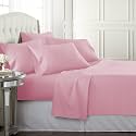 Danjor Linens Bed Sheet Set Cal King for Hot Sleepers, Hotel Premium Sheets with 4 Pillowcases, Lightweight Brushed Microfiber Deep Pockets, Breathable Cooling 6 Piece Bedding Sets, Pink