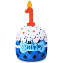 Dansydaisy Dog Birthday Cake Toy Squeaky Plush Gift,1st,Blue Grid
