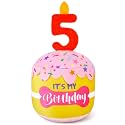 Dansydaisy Dog Birthday Cake Toy Squeaky Plush Gift,5th,Pink and Yellow