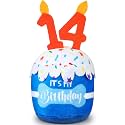 Dansydaisy Dog Birthday Cake Toy Squeaky Plush Gift,14th,Blue