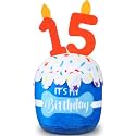 Dansydaisy Dog Birthday Cake Toy Squeaky Plush Gift,15th,Blue