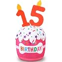 Dansydaisy Dog Birthday Cake Toy Squeaky Plush Gift,15th,Pink