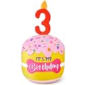 Dansydaisy Dog Birthday Cake Toy Squeaky Plush Gift,3rd,Pink and Yellow