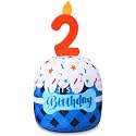 Dansydaisy Dog Birthday Cake Toy Squeaky Plush Gift,2nd,Blue Grid