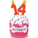 Dansydaisy Dog Birthday Cake Toy Squeaky Plush Gift,14th,Pink