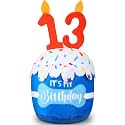 Dansydaisy Dog Birthday Cake Toy Squeaky Plush Gift,13th,Blue