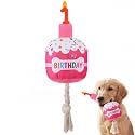 Dansydaisy Dog Birthday Cake Toy Squeaky Plush Gift,1st,Rose Pink