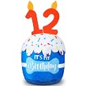 Dansydaisy Dog Birthday Cake Toy Squeaky Plush Gift,12th,Blue