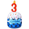 Dansydaisy Dog Birthday Cake Toy Squeaky Plush Gift,3rd,Blue Grid