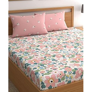 glace cotton elastic fitted bedsheet king size 78x72 with 2 contrast zumbo size pillow covers d design 11