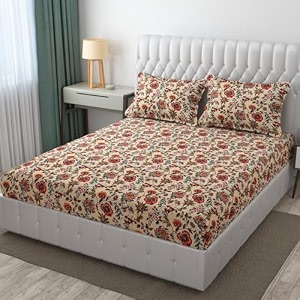 glace cotton elastic fitted bedsheet king size 78x72 with 2 contrast zumbo size pillow covers d design-3