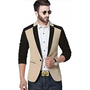 men39s single breasted casual formal party wedding blazer black and beige