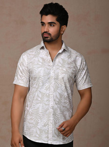 Dargon Men Floral Print Casual Light Green