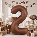 Dark Brown 40 Inch Balloon Number 2, Large Chocolate Brown Foil Number 2 Balloons Set 0-9 for Girls Boys, Digital 2 Helium Balloon for Women Boho Baby Shower Anniversary 2nd Birthday Party Decorations