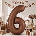 Dark Brown Number Balloons 6, 40inch Large Chocolate Brown Digital 6 Foil Helium Balloon for Girls Boy, Self Inflating Number Balloons 0-9 for Men Women 26th Birthday Party Anniversary Grad Decoration