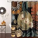 Dark Floral Shower Curtain, Boho Vintage Botanical Fabric Curtain, 72 x 84