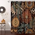 Dark Floral Shower Curtain, Vintage Botanical Boho Fabric Curtain, 72 x 72