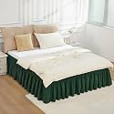 Dark Green Bed Skirt Queen Size 15" Drop, Elastic Wrap Around Bedskirt