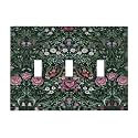 Dark Green Boho Floral Leaf Light Switch Cover 3-Gang Decorative Outlet Cover William Morris Summer Botanical Plant Pattern Triple Toggle Wall Plate Electrical Faceplate