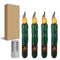 Dark Green Flameless Short Taper Candles, Real Wax Hand Dipped LED Battery Operated with Remote, Flickering Flame Lights for Festival Party Home Décor, 6.7 Inch Primitive Flameless Candles, 4PCS