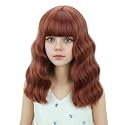 Dark Orange Wig with Bangs Auburn Wig Child Short Dark Orange Wig Short Wavy Curly Synthetic Wig with Wig Cap