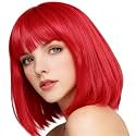 Dark Red Straight Bob Wig with Bangs Short Length Apple Cut