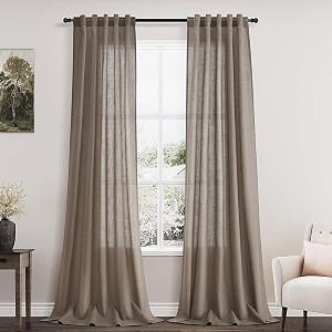 Dark Taupe Flax Linen Curtains 90 Inches