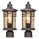 Darkaway Outdoor Post Light,2pcs Lamp Post Light Fixture, Waterproof Aluminum Housing with Amber Ripple Glass for Garden Patio Pathway Entry