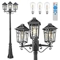 Darkaway Solar Outdoor Lamp Post with 3-Head, Dusk to Dawn Waterproof Outdoor Street Light, Outside Pole Lighting with Water Ripple Glass for Lawn Pathway Driveway Garden