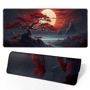 Darkness Red Moon Desk Mat Japanese Mouse