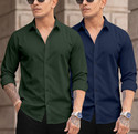 DarkSquare Men Solid Casual Blue Green Shirt