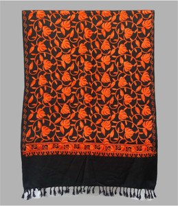 darshan lal and sons wool embroidered women shawl black orange