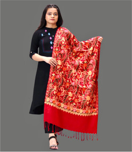 darshan lal and sons wool embroidered women shawl red