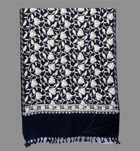 darshan lal and sons wool embroidered women shawl white black