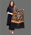 darshan lal and sons Wool Embroidered Women Shawl (Black)