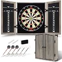 Dartboard Cabinet Set with 18" Bristle Dartboard - Self-Healing Sisal, 6 Steel Tip Darts, Scoreboard & Chalk - All-in-One Game Room Set for Home, Bar, Garage (Gray)