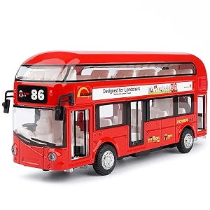 bus toy double decker alloy metal diecast with light sound openable door pullback toy bus for kids red