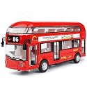 Bus Toy Double Decker Alloy Metal Diecast with Light Sound Openable Door Pullback Toy Bus for Kids, Red