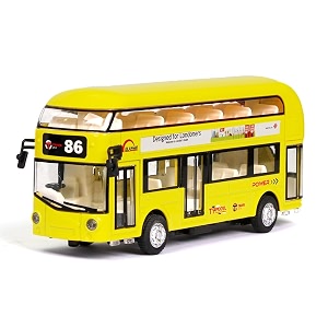 double decker toy bus alloy metal diecast bus toy for kids with light sound openable door pullback yellow