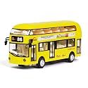 Double Decker Toy Bus Alloy Metal Diecast Bus Toy for Kids with Light Sound Openable Door Pullback, Yellow