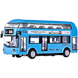 toy bus double decker alloy metal diecast bus toy for kids with light sound openable door pullback