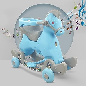 dash marshal 2 in 1 ride on horse for kids horse rider for kids 1 years rocker come ride on toy with music and lights footrest safety harness capacity 20kg  blue