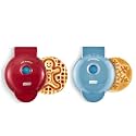Dash Mini Waffle Maker- Mini Machine for Creative Homemade Treats - Nonstick Iron with Unique Print Design - Stylish Waffle Machine - Holiday 2-Pack - Red &amp; Metallic Blue