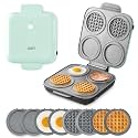 Dash MultiMaker® Family Mini Maker System - Dual Ceramic Nonstick Cooking Surfaces - Built-In Cord Wrap - Makes 4-Inch Waffles - Aqua, 8 Plates