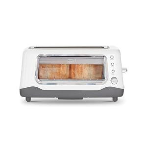 dash bread toaster 2 slice with extra wide slot  1100w pop up toaster 2 slices automatic  7 browning levels with defrost amp reheat  removable crumb tray  white