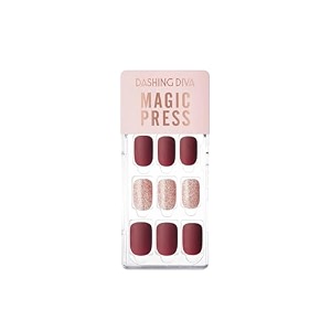 dashing diva magicpress burgundy shine  day to night  short square shaped press on nails  long lasting burgandy shine