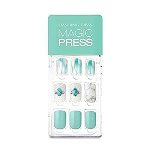 dashing diva magicpress burgundy shine  day to night  short square shaped press on nails  long lasting sensual turquoise