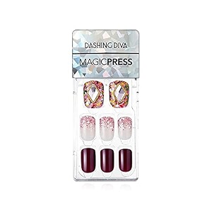 dashing diva magicpress burgundy shine  day to night  short square shaped press on nails  long lasting plum dream