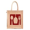 Lunch Box Jute Bag with Zip &amp; Bottle Holder, Tiffin Bags for Office Men &amp; Women|for Outing &amp; Travelling (Design 3)